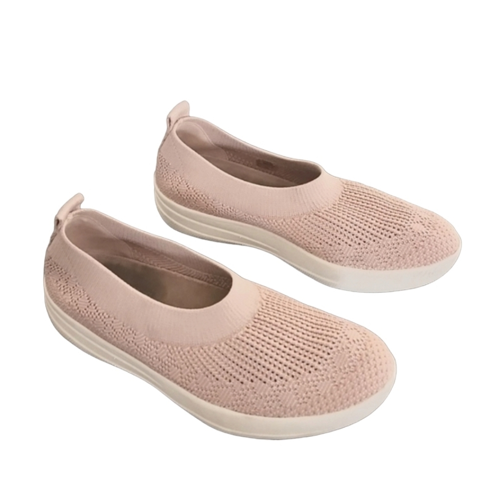 FITFLOP Ballerina Pink Slip On Sneakers 37 6 Blush Knit Woven Plantar Fasciitis - Picture 4 of 15